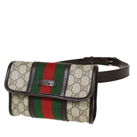 GUCCI GG Pattern Sherry Bum Bag Belt PVC Leather Brown - Picture 1 of 9
